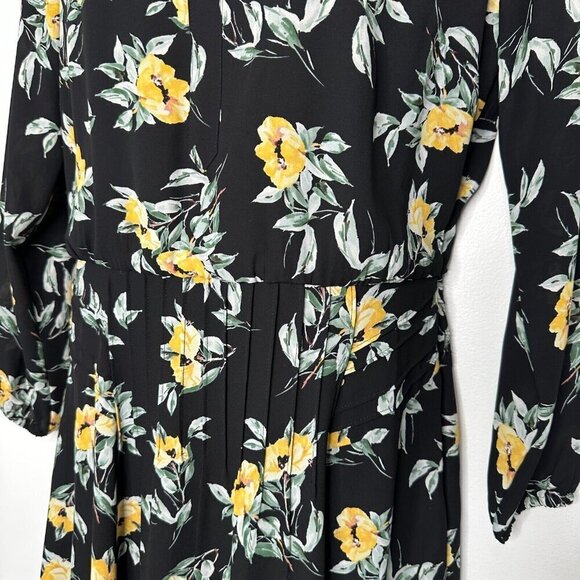 WHBM Floral Dress Size 12 Black Yellow V-Neck Boho - Picture 4 of 11